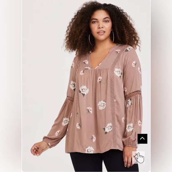 Torrid Beige-Brown Floral Print Eyelet Tunic Blouse Size 4X - Picture 1 of 9